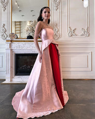Strapless Pink and Red Two-Tone Evening Gowns