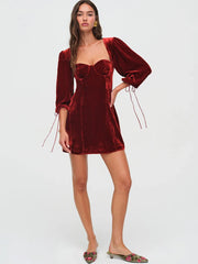 Backless Lace Up Long Sleeve Dress