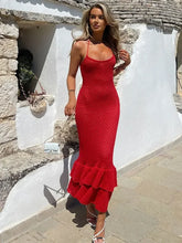 Spaghetti Ruffle Wrap Knit Beach Dress