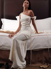 Satin Apricot Backless Long Dress