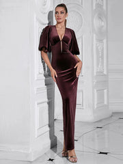 Backless Puff Lantern Sleeve Maxi Dress
