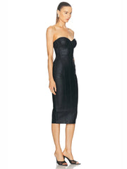 Strapless V-Neck Black Foil Bandage Dress