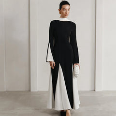 Ribbon Patchwork Pleated Long Dress