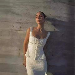 2 Piece Dress Set Beige Top and Long Mermaid Skirt