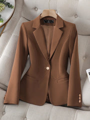 Women Formal Blazer In Solid Beige Coffee Black