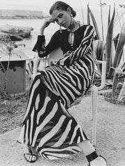 Print Zebra Striped Patchwork Long Sleeves Maxi Dress