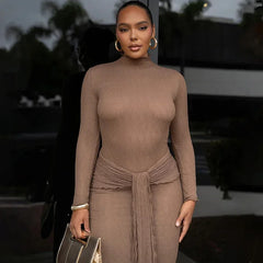 Long Sleeve Drape Turtleneck Maxi Dress