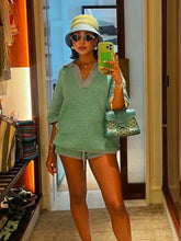 Holiday Retro Shorts Suit Lace Up Knitted