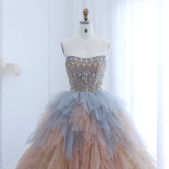 Rose Gold Ruffles Princess Ball Gown Evening Dress