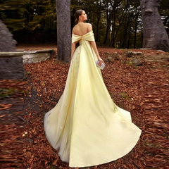 Yellow Satin Evening Gown with Cape