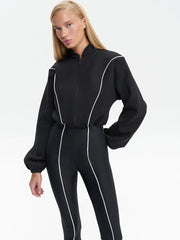 Patchwork Long Sleeve Zipper Playsuit