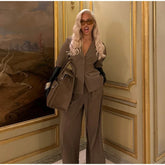 Solid Blazer Pants Set Wide Leg Trousers Outfit