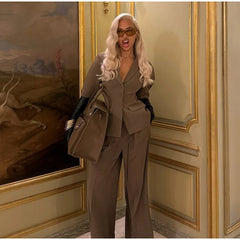 Solid Blazer Pants Set Wide Leg Trousers Outfit