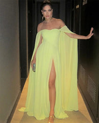 Off Shoulder Shawl Yellow A Line Dress