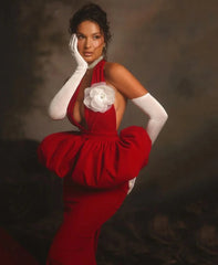 Backless 3D Flower Tight Long Bandage Dress