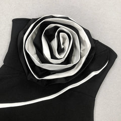 3D Flower Strapless Asymmetric Black Maxi Dress