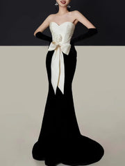 3D Flower Bowknot Patchwork Velvet Dress