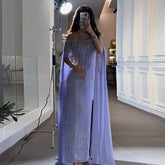 Lilac Mermaid Evening Gown with Cape Sleeves