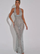 Open Back Sequins Sparkling Halter Maxi Dress