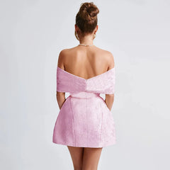 Bow Off Shoulder Backless A-line Jacquard Party Dress