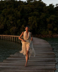 Halter Pleated Top Elastic Waist Long Skirt Suit