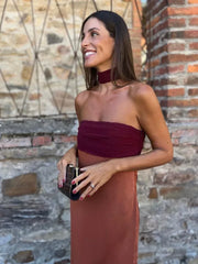 Elegant Ribbon Patchwork Off-Shoulder Strapless Maxi Dress