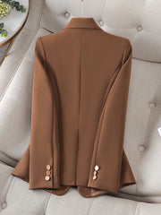 Women Formal Blazer In Solid Beige Coffee Black