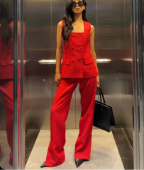 Square Neck Sleeveless Waistcoat Pant Suit