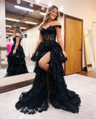 Lace Embroidery Glitter Prom Dresses