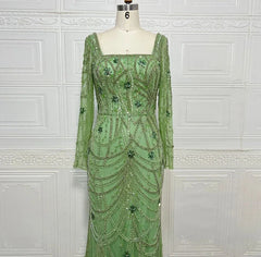 Green Mermaid Beaded Square collar Formal Long Gowns