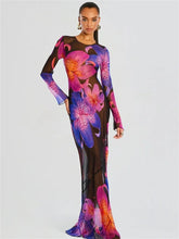 Chiffon Printed Backless Lace-Up Maxi Dress for Women