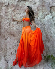 Gradient 3-Piece Bikini Skirt Thong Bathing Suit