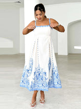 Square Collar Print Flower Sling Long Dress