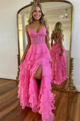Lace Embroidery Chiffon A-line Prom Dresses