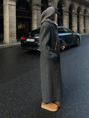 Lapel Striped Oversize Full Sleeve Long Coat