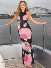 Backless Printed Patchwork Beach Holiday Long Dress