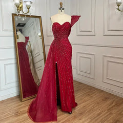 Mermaid Beaded High Slit Elegant One Shoulder Gowns