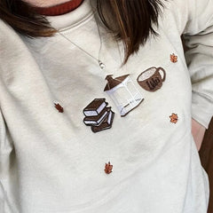 Embroidered Trio Coffee Design Thick Fleece Jumper