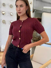 Twist Knitted Short Sleeve Sweater-Top