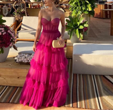 Sweetheart Tiered Ruffles Tulle Prom Dresses