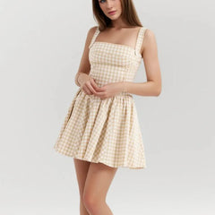 Cross Ribbon Folds Hem Ball Gown Swing Mini Dress