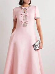 Midikleid mit Diamantkante und Schleife, kurzen Ärmeln