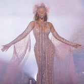 Lilac Evening Gown with Cape Sleeves & Gloves