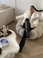 Fur Feather Long Sleeve Tassel Lapel Coat