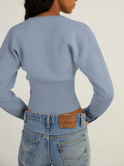 Autumn Knitwear Cardigan Ribbed Patchwork Cropped Top