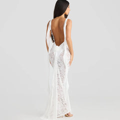 Lace Patchwork Backless Trailing Long Dress