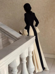 Patchwork White Black Contrast Color Dress