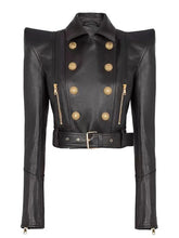 Women's Double Breasted Faux Leather Short Jacket