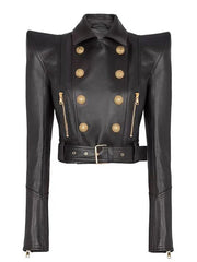 Women's Double Breasted Faux Leather Short Jacket