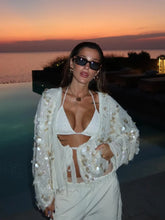 White Sequins Patchwork Lace-up Shirt For Women